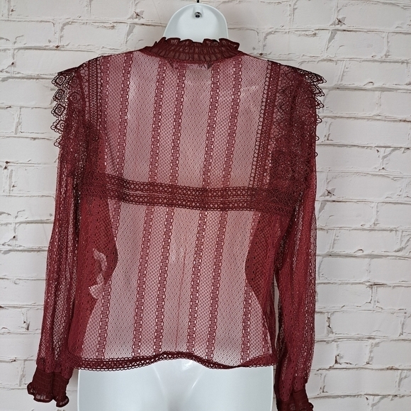 Zara‎ Burgundy Sheer Lace Top - Picture 5 of 10